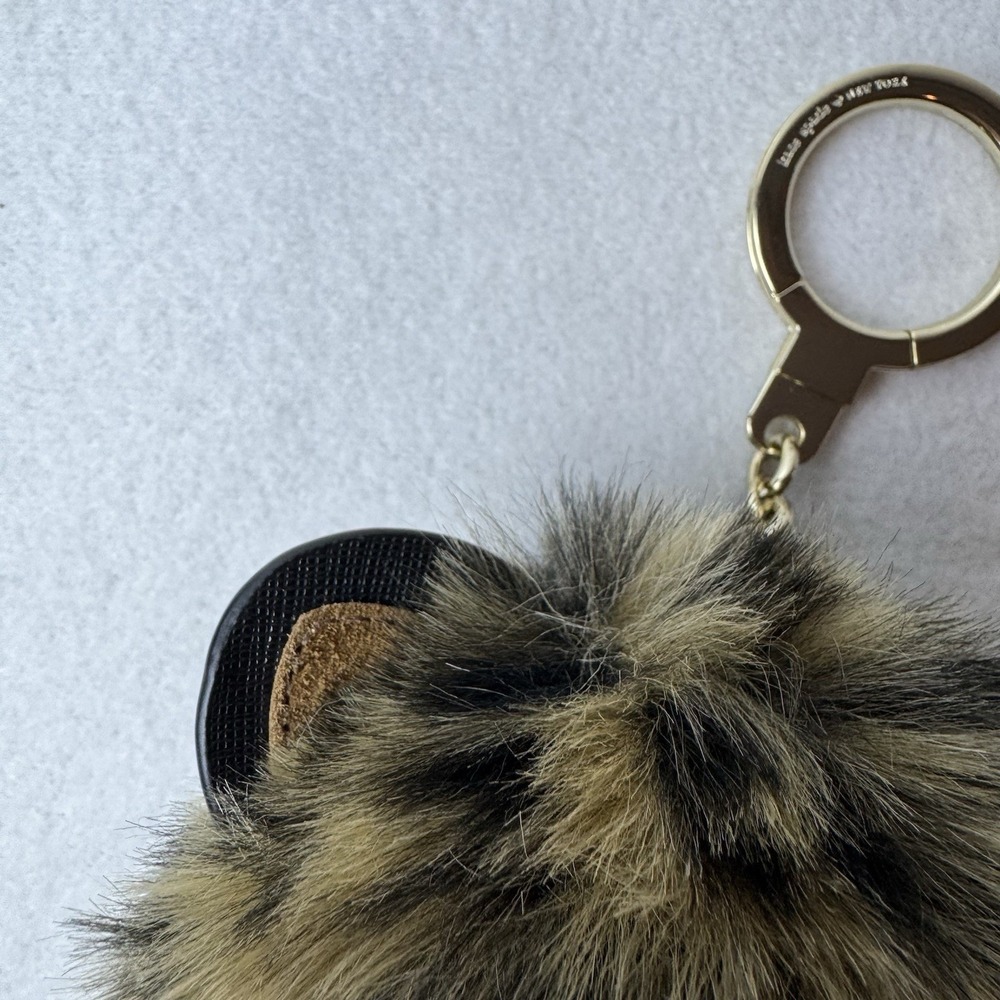 Kate Spade New York Cat Pouf Keychain Cheetah Bag Charm Soft Kitty Brown Black - Picture 3 of 11